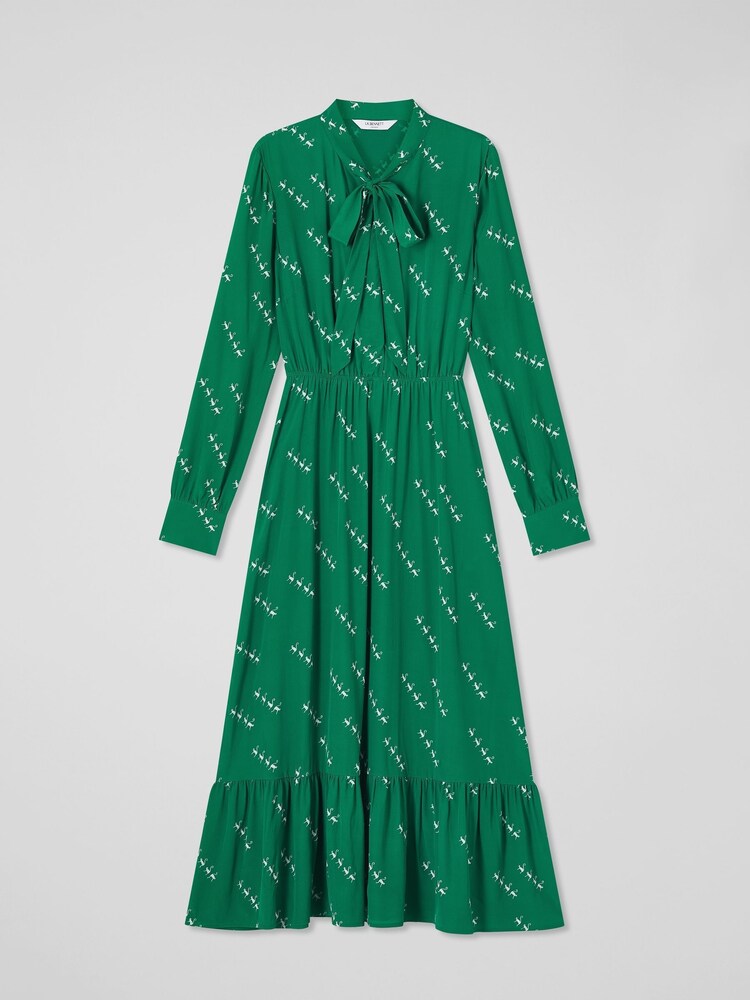 LK Bennett Green Bridget Viscose Silk Monkey Print Dress - Image 4 of 4