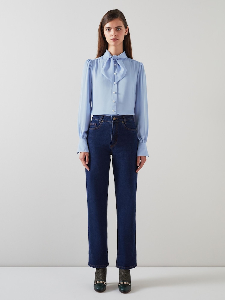 LK Bennett Blue Hall Tie-Neck Blouse - Image 1 of 3