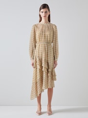 LK Bennett Mini Bea Check Silk Chiffon Ruffle Dress - Image 1 of 5