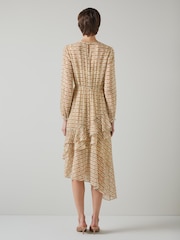 LK Bennett Mini Bea Check Silk Chiffon Ruffle Dress - Image 2 of 5