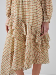 LK Bennett Mini Bea Check Silk Chiffon Ruffle Dress - Image 4 of 5