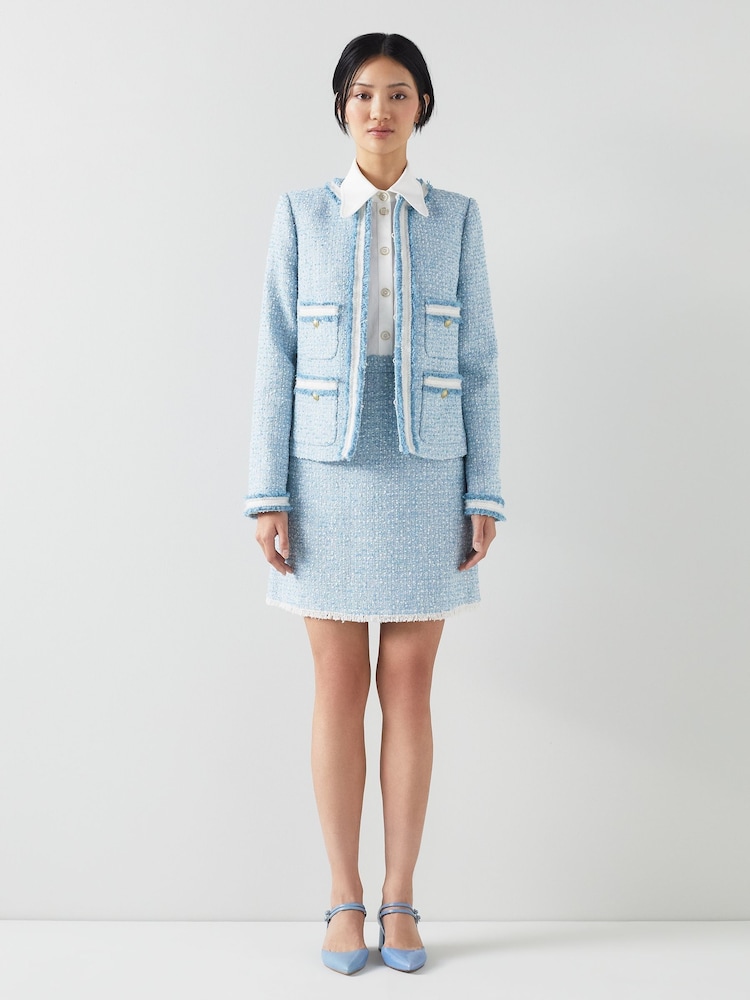 LK Bennett Blue Charlie Italian Cotton Blend Tweed Jacket - Image 1 of 4
