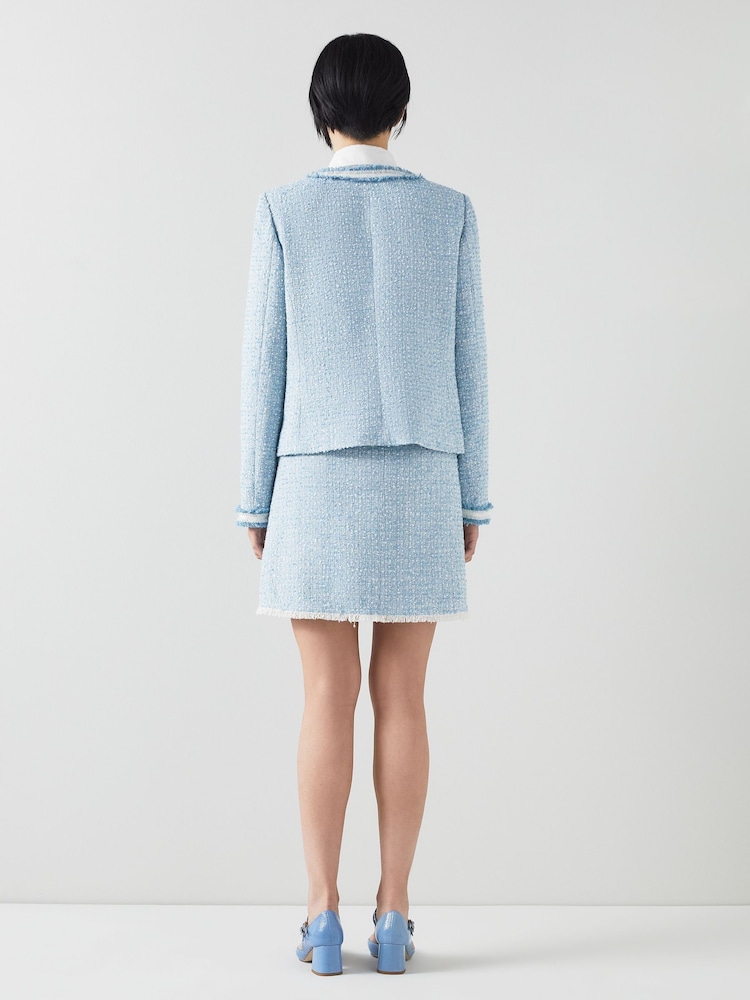 LK Bennett Blue Charlie Italian Cotton Blend Tweed Jacket - Image 2 of 4