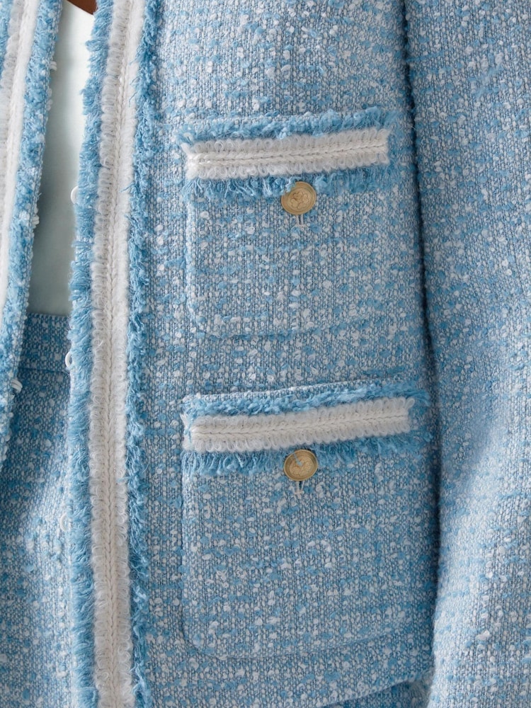 LK Bennett Blue Charlie Italian Cotton Blend Tweed Jacket - Image 4 of 4