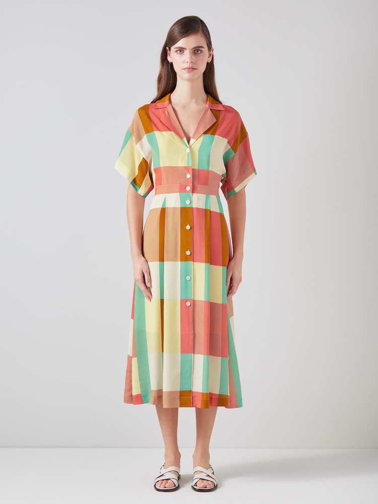 LK Bennett Izzy Large Check Viscose-Silk Shirt Dress - Image 1 of 3