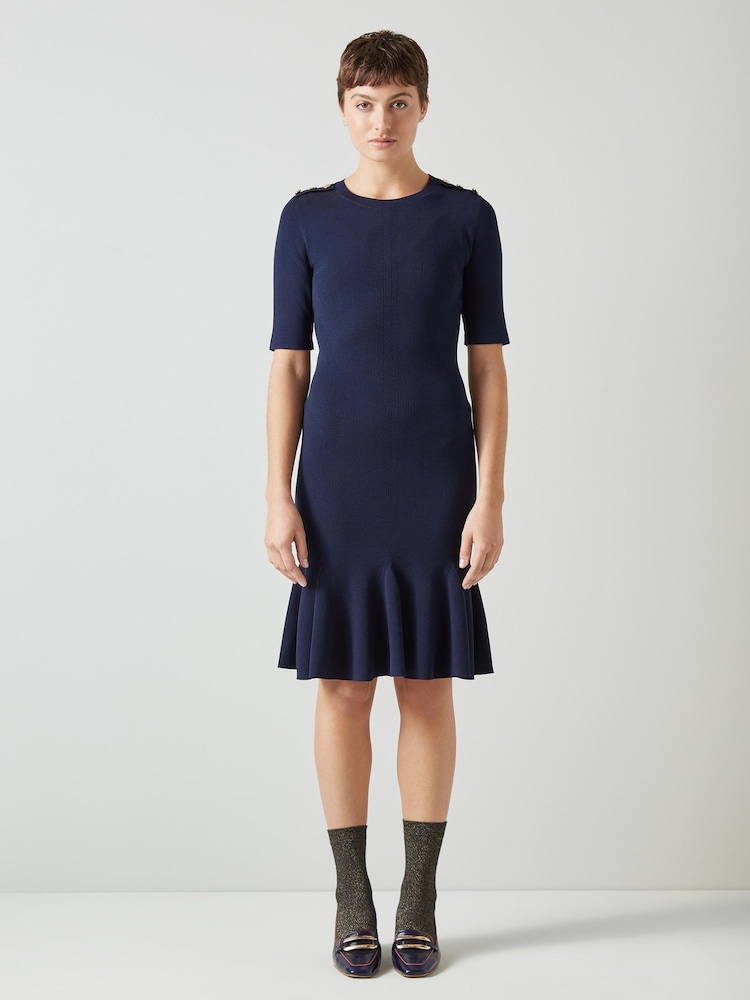 LK Bennett Blue Annmarie Viscose Rich Dress - Image 1 of 3