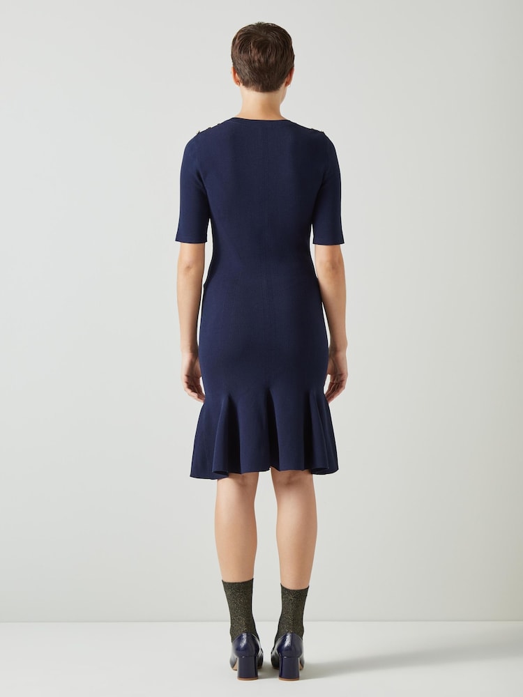 LK Bennett Blue Annmarie Viscose Rich Dress - Image 2 of 3