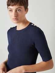 LK Bennett Blue Annmarie Viscose Rich Dress - Image 3 of 3