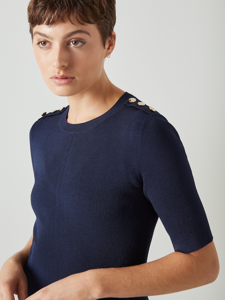 LK Bennett Blue Annmarie Viscose Rich Dress - Image 3 of 3