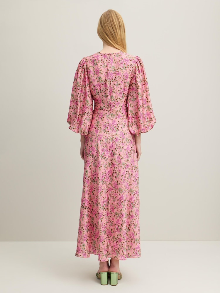 LK Bennett Pink Lois Neon Garden Print Viscose-Silk Blend Dress - Image 3 of 3