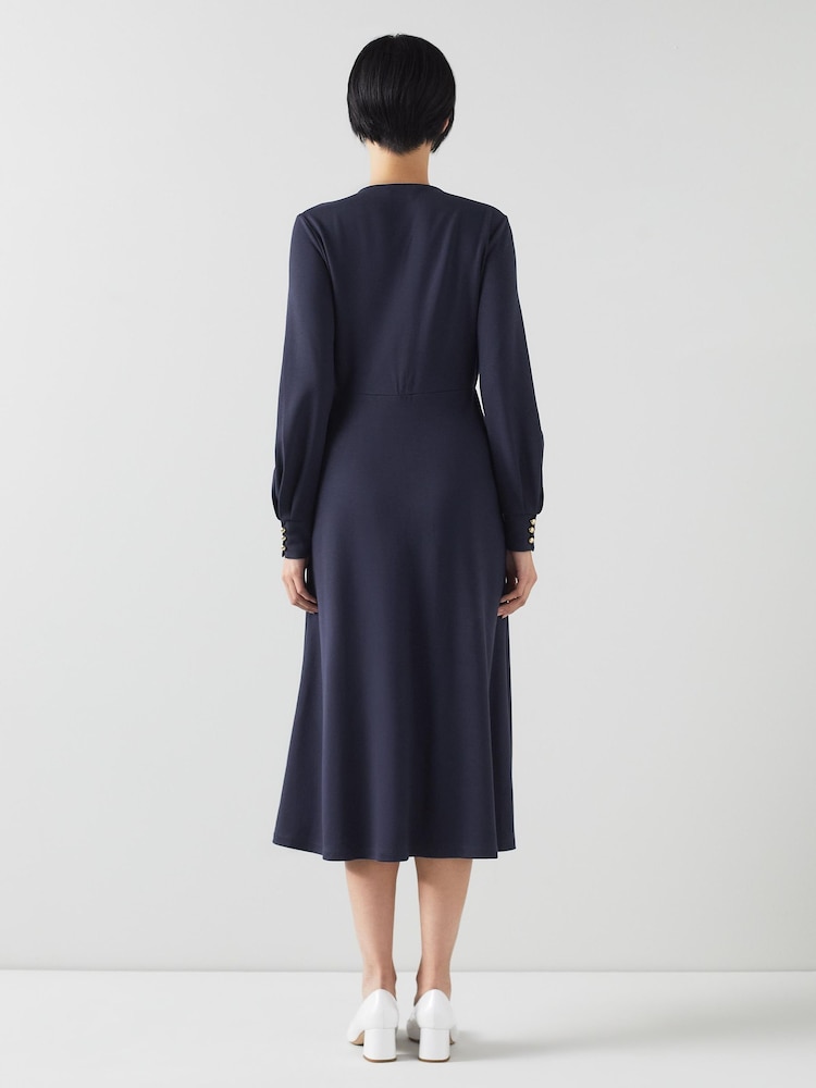 LK Bennett Blue Jenny Lenzing™ EcoVero™ Viscose Blend Dress - Image 2 of 3