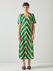 LK Bennett Meerim And Chevron Stripe Midi Dress - Image 2 of 4