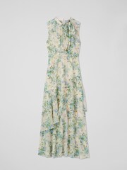 LK Bennett Cream Robyn Neon Garden Print Silk Blend Dress - Image 4 of 4