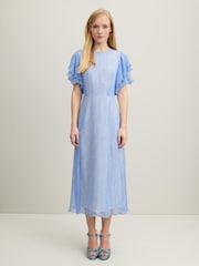 LK Bennett Blue Mini Agnes Wiggle Print Georgette Dress - Image 1 of 2
