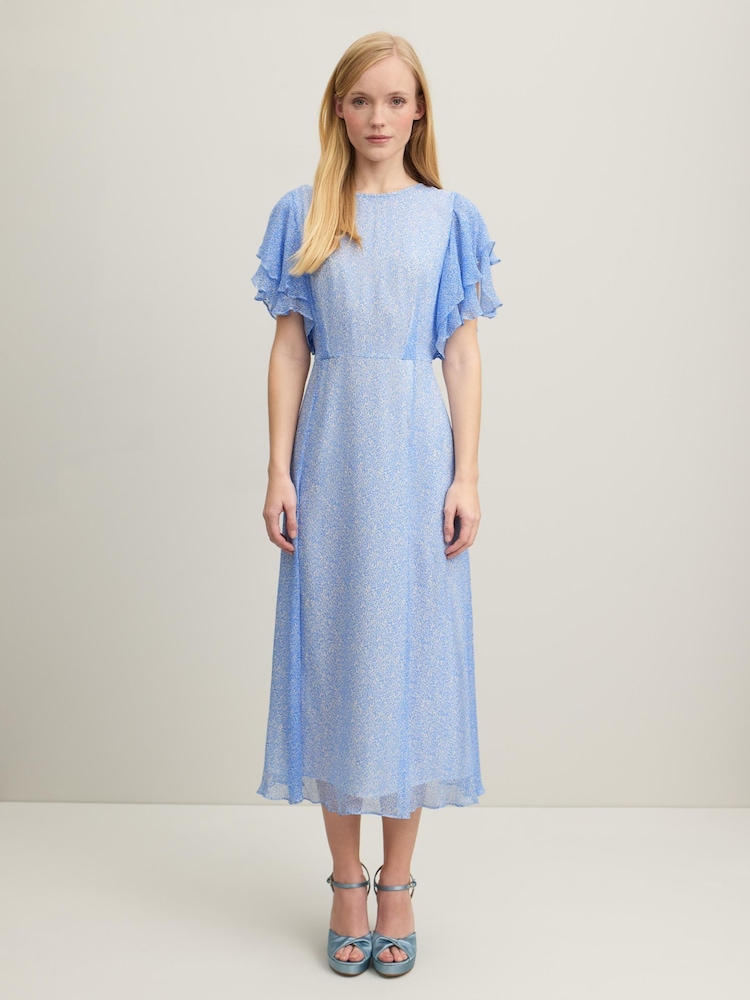LK Bennett Blue Mini Agnes Wiggle Print Georgette Dress - Image 1 of 2
