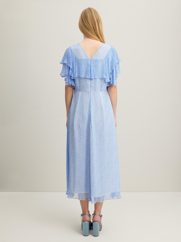 LK Bennett Blue Mini Agnes Wiggle Print Georgette Dress - Image 2 of 2