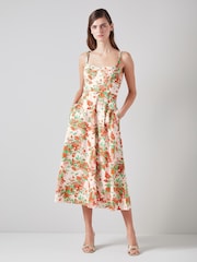 LK Bennett Pink Lucy Neon Garden 100% Cotton Sun Dress - Image 1 of 2