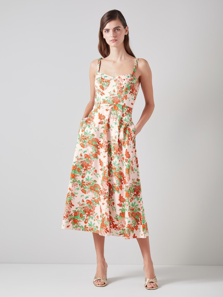 LK Bennett Pink Lucy Neon Garden 100% Cotton Sun Dress - Image 1 of 2