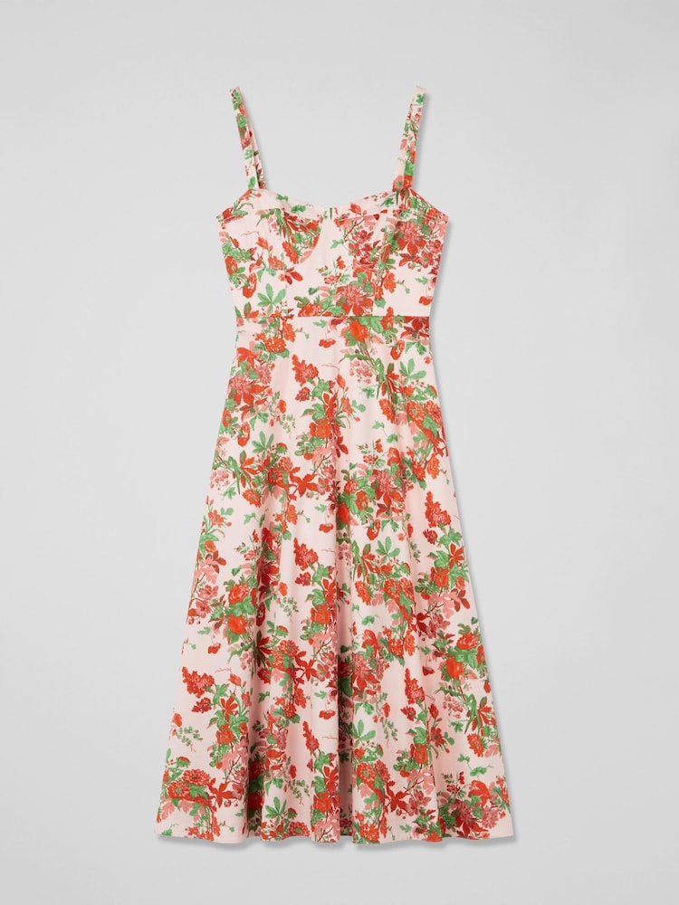 LK Bennett Pink Lucy Neon Garden 100% Cotton Sun Dress - Image 2 of 2