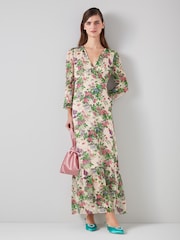LK Bennett Deborah Neon Garden Print Silk-Blend Maxi Dress - Image 1 of 3