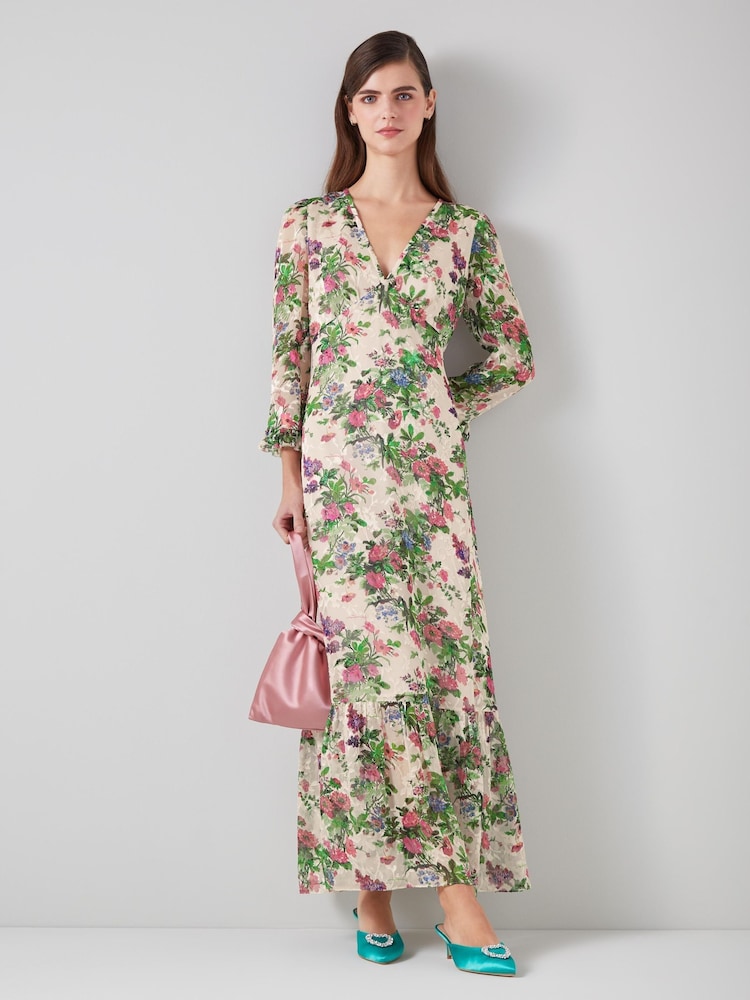 LK Bennett Deborah Neon Garden Print Silk-Blend Maxi Dress - Image 1 of 3