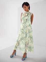 LK Bennett Cream Petite Robyn Neon Garden Print Silk-Blend Dress - Image 1 of 4