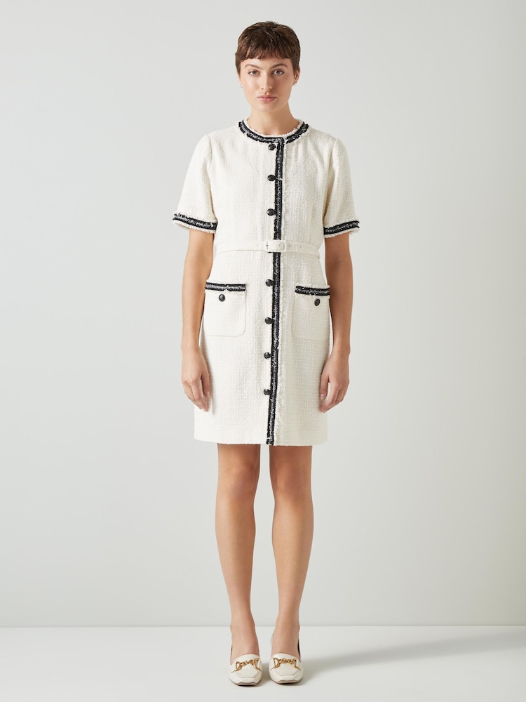 LK Bennett Cream Charlie Italian Cotton Blend Tweed Dress - Image 1 of 3