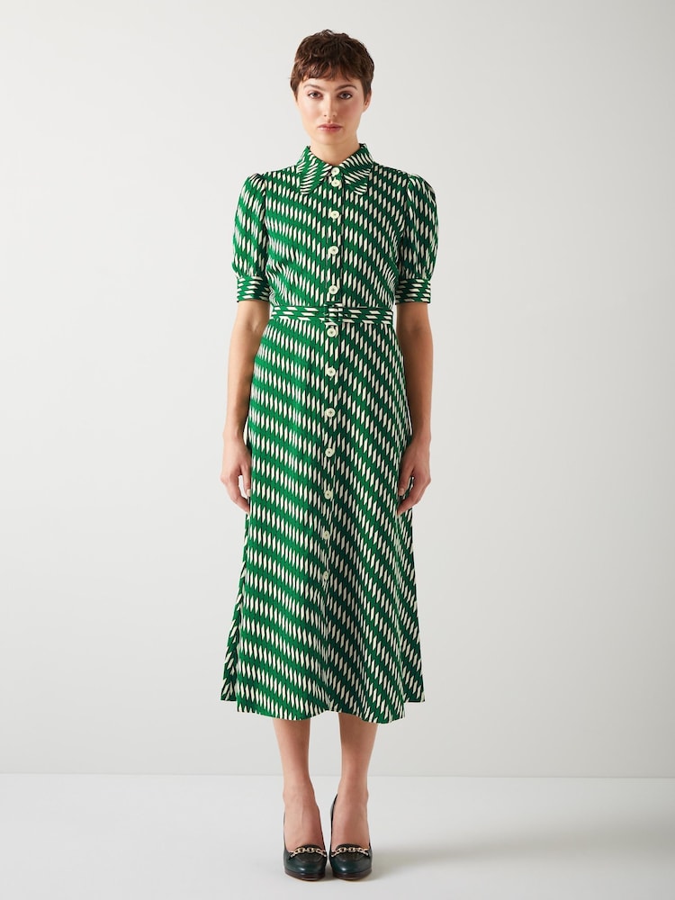 LK Bennett Green Valerie Modernist Print Shirt Dress - Image 1 of 3
