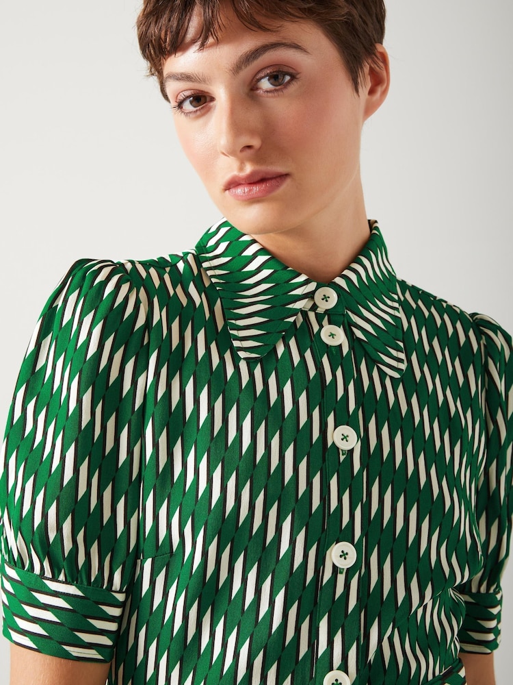 LK Bennett Green Valerie Modernist Print Shirt Dress - Image 3 of 3
