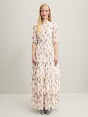 LK Bennett Cream Petite Petite Bouvier Bouquet Print Silk Tie Dress - Image 1 of 4