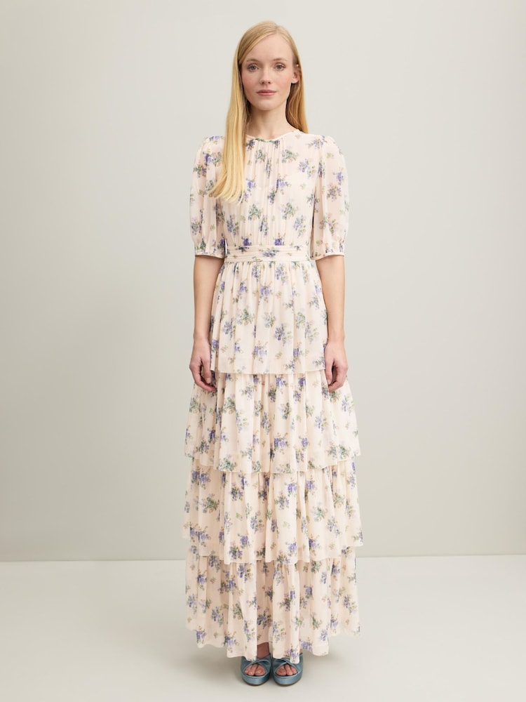 LK Bennett Cream Petite Petite Bouvier Bouquet Print Silk Tie Dress - Image 1 of 4