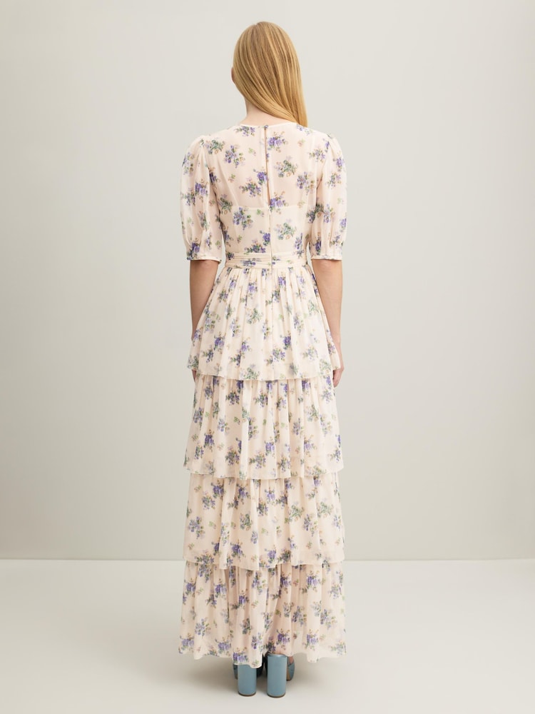 LK Bennett Cream Petite Petite Bouvier Bouquet Print Silk Tie Dress - Image 2 of 4