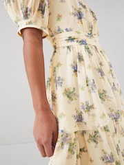 LK Bennett Cream Petite Petite Bouvier Bouquet Print Silk Tie Dress - Image 3 of 4