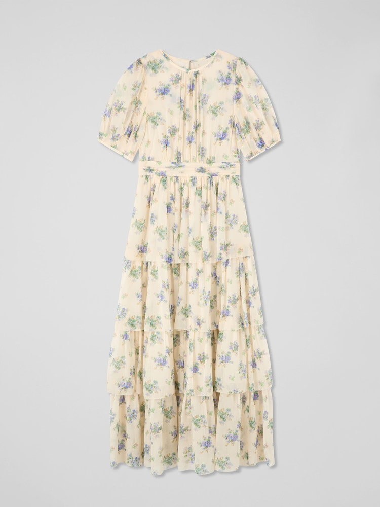 LK Bennett Cream Petite Petite Bouvier Bouquet Print Silk Tie Dress - Image 4 of 4