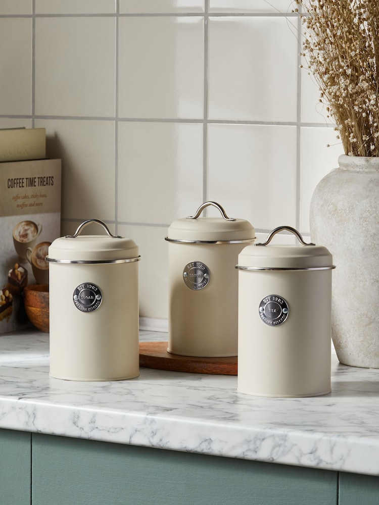Set of 3 Cream Badge Storage Jars - Image 1 of 4