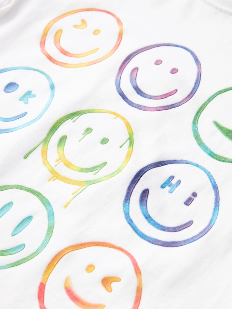 White Happy Face Short Sleeves Graphic 100% Cotton T-Shirt (3-16yrs) - Image 3 of 3 White Happy Face Short Sleeves Graphic 100% Cotton T-Shirt (3-16yrs) - Image 3 of 3