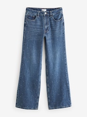 Dark Blue Embellished Wide Leg 100% Cotton Jeans - Image 6 of 8