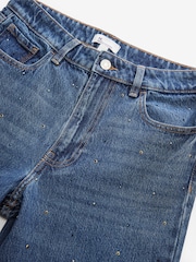 Dark Blue Embellished Wide Leg 100% Cotton Jeans - Image 7 of 8