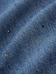 Dark Blue Embellished Wide Leg 100% Cotton Jeans - Image 8 of 8