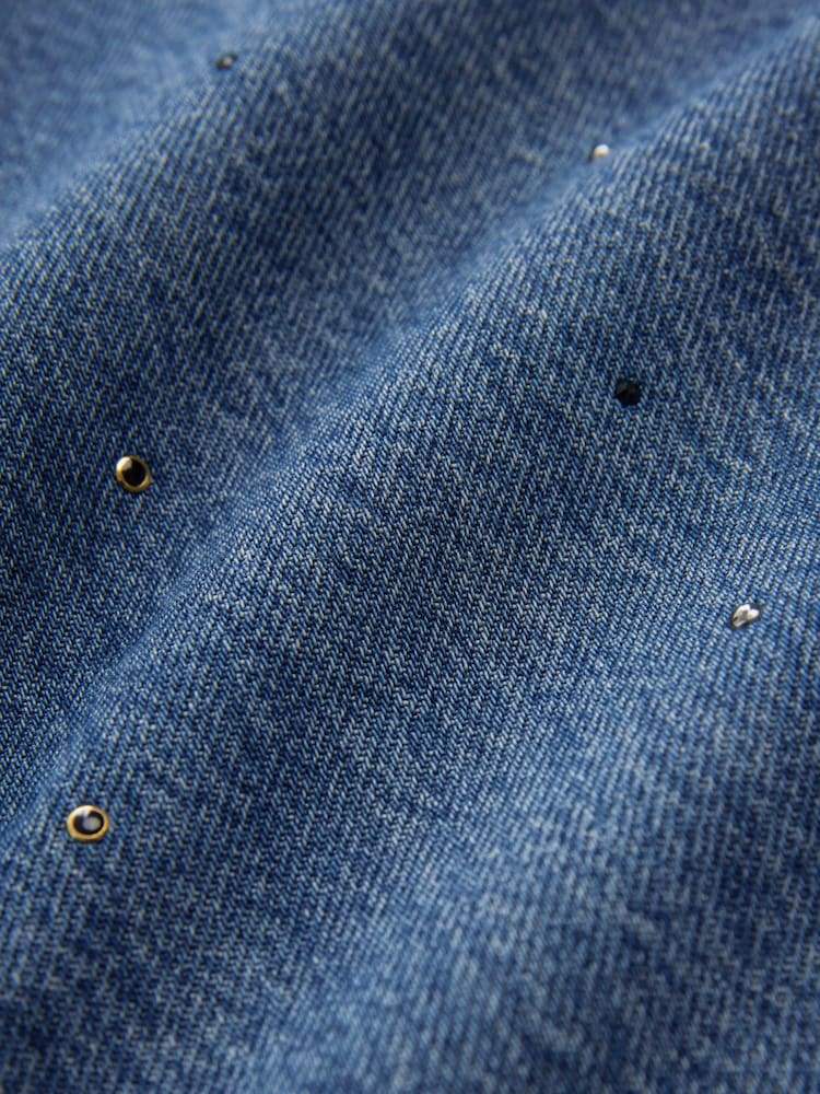 Dark Blue Embellished Wide Leg 100% Cotton Jeans - Image 8 of 8