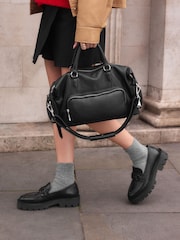 Black Leather Pocket Zip Bag - Image 1 of 13