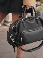 Black Leather Pocket Zip Bag - Image 5 of 13