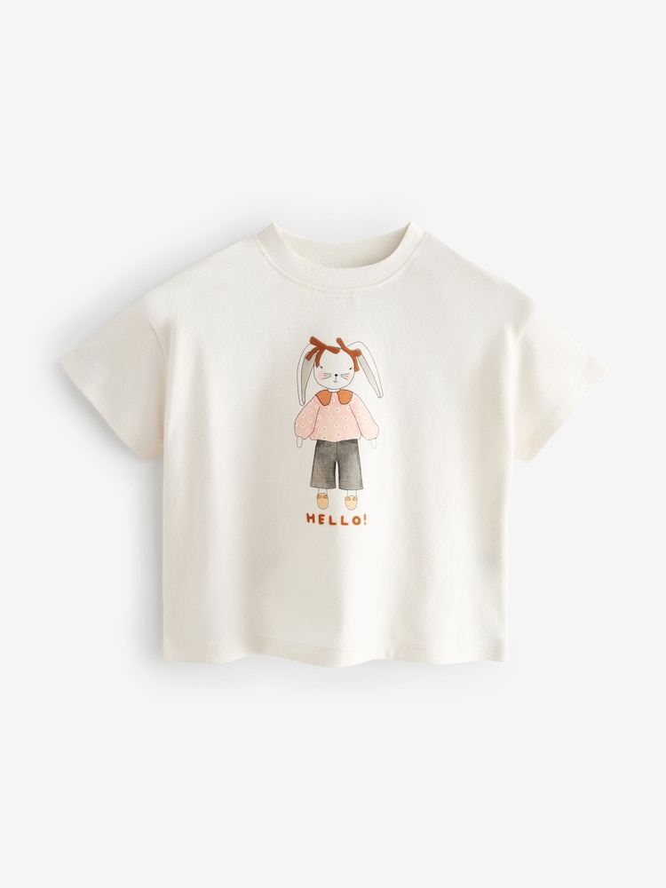 Cream Bunny Short Sleeve 100% Cotton T-Shirt (3mths-7yrs) - Image 1 of 3