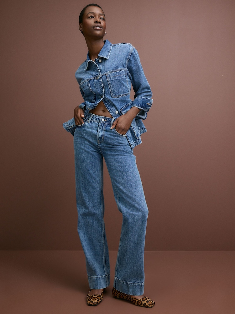 Mid Blue Elevated Straight Leg 100% Cotton Jeans - Image 1 of 7