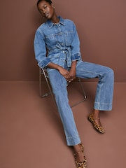 Mid Blue Elevated Straight Leg 100% Cotton Jeans - Image 2 of 7