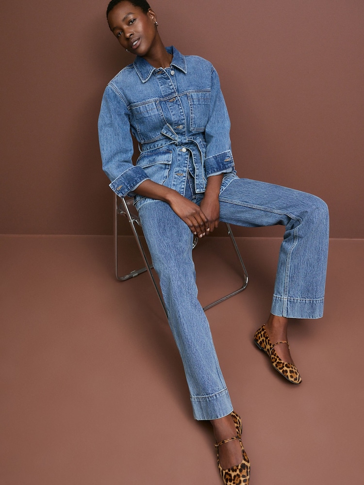 Mid Blue Elevated Straight Leg 100% Cotton Jeans - Image 2 of 7