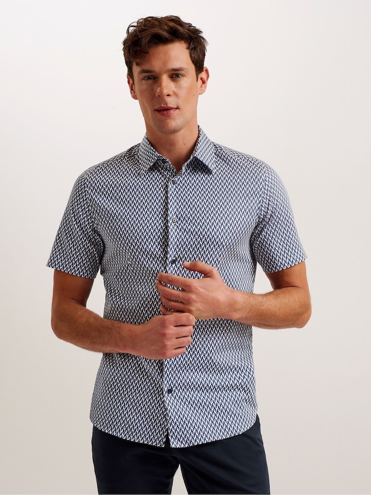 Ted Baker Blue Lacesho Short Sleeve Geo Printed Shirt - Image 1 of 5