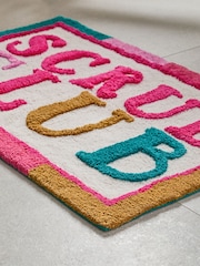 Jasny dywanik łazienkowy Soak Club z napisem, w 100% z bawełny - Obraz 2 z 3