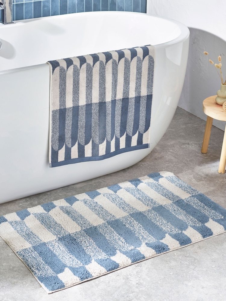 Blue Geo 100% Cotton Bath Mat - Image 2 of 4 Blue Geo 100% Cotton Bath Mat - Image 2 of 4