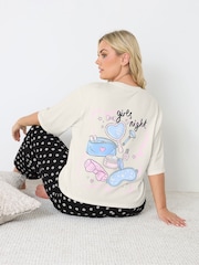 Yours Curve Cream Sleep T-Shirt & Wide Leg Bottoms Pyjamas Set - Image 2 of 7